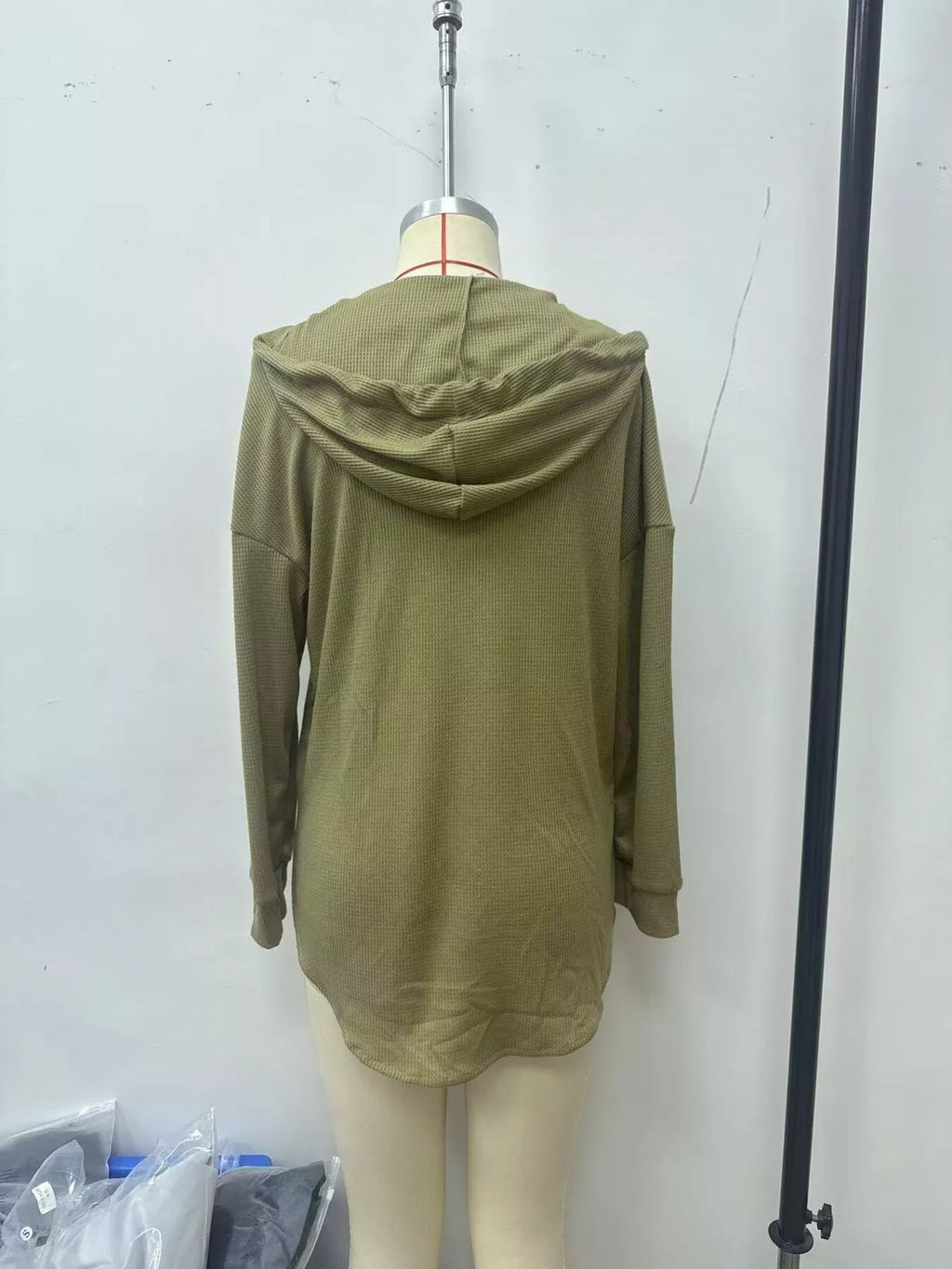Women's Drawstring Waffle Knit Hoodie