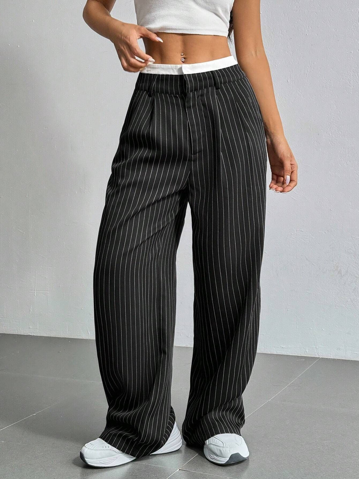 Export New High-Waist Draped Stripesd Suit Pants For Women Work Clothing Versatile Straight Fashion Casual Pants