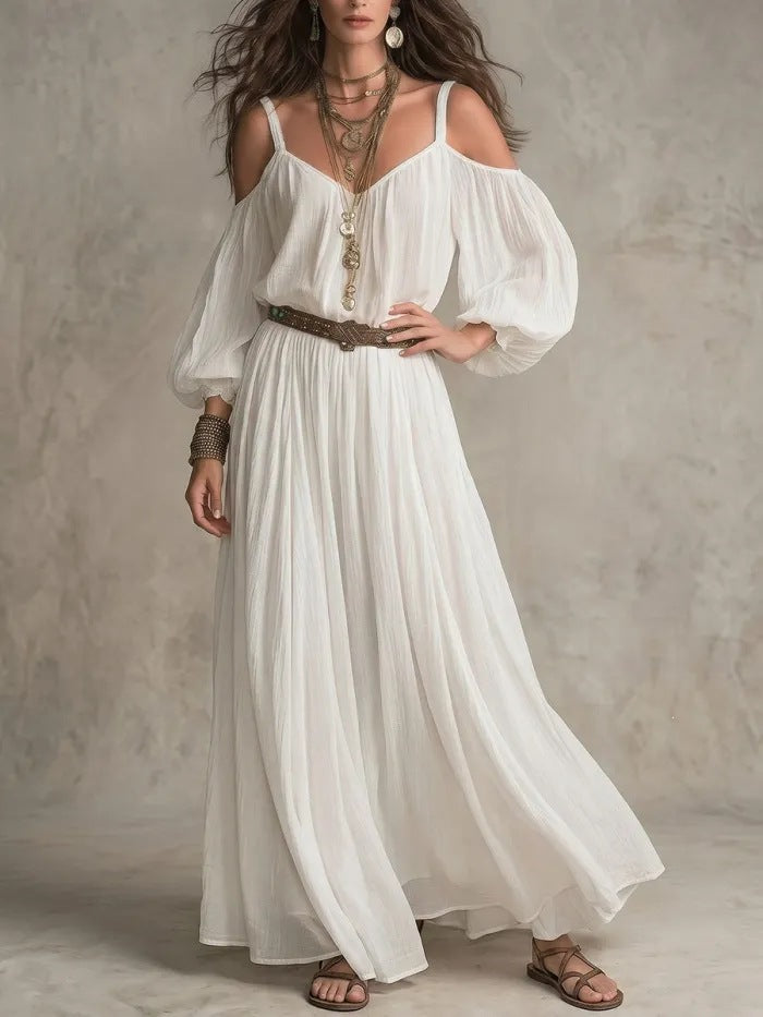 Women's Lightweight Pleated Off-shoulder Slip Dress