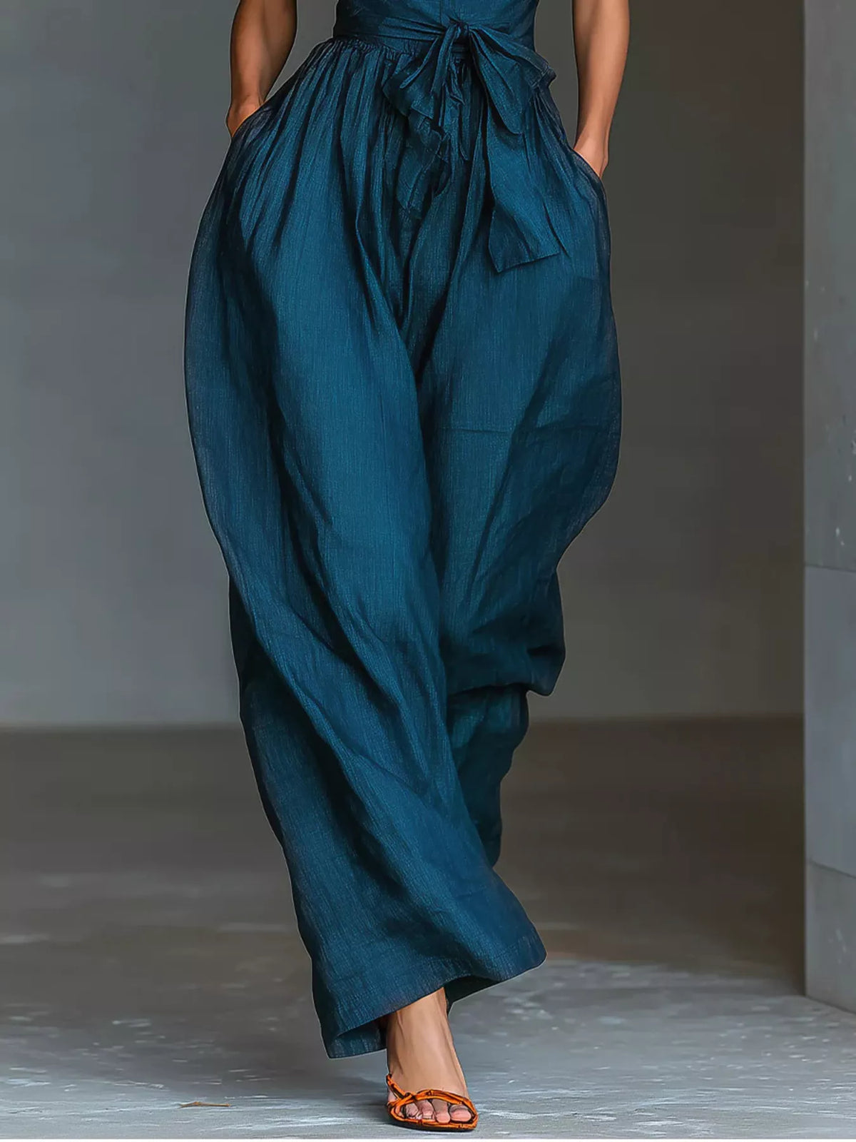 Women's Halter Neck Wide-Leg Jumpsuit with Waist-Tie Detail