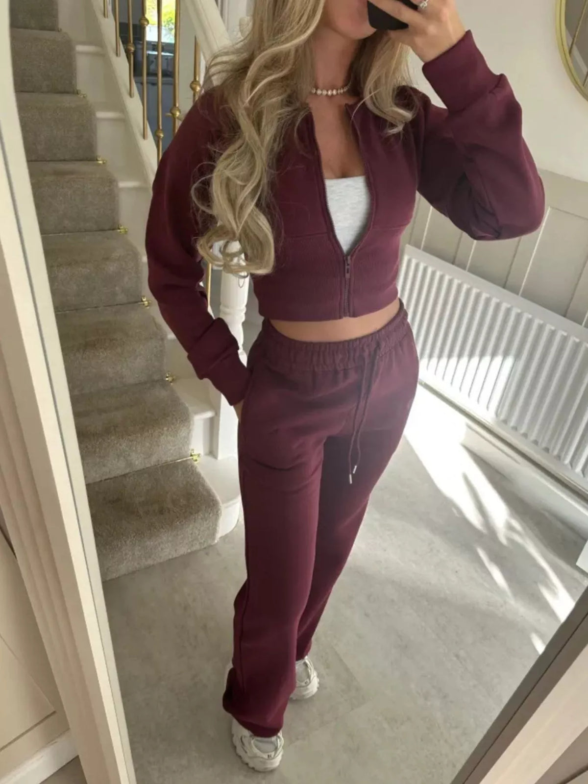 Women's Zip-Up Crop Hoodie and High-Waisted Pants Set