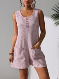 Women's 2025 Summer New Cross-border European And American Women's Clothing Amazon Hot Casual Button Pocket Vest Jumpsuit Women - Pink