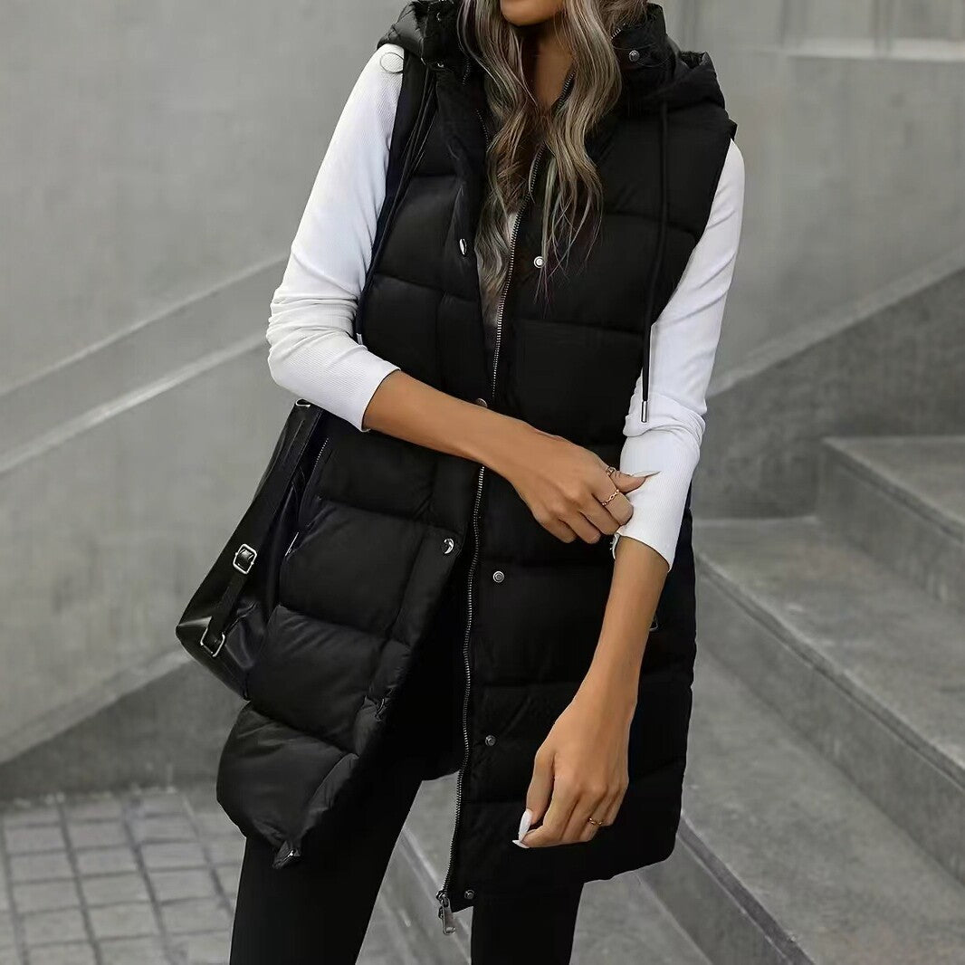 Women's Fashionable Warm Long Hooded Vest