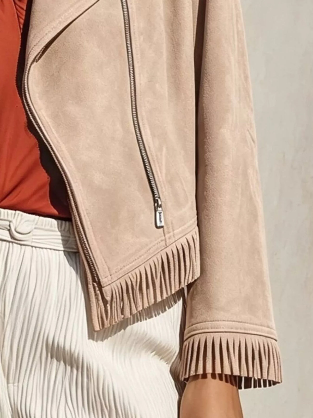 Women's Fringe Hem Zip Up Jacket