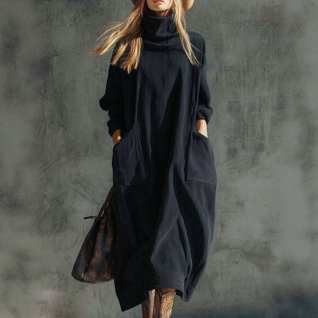 Corduroy Slimming Long Dress With Two Pockets For Women