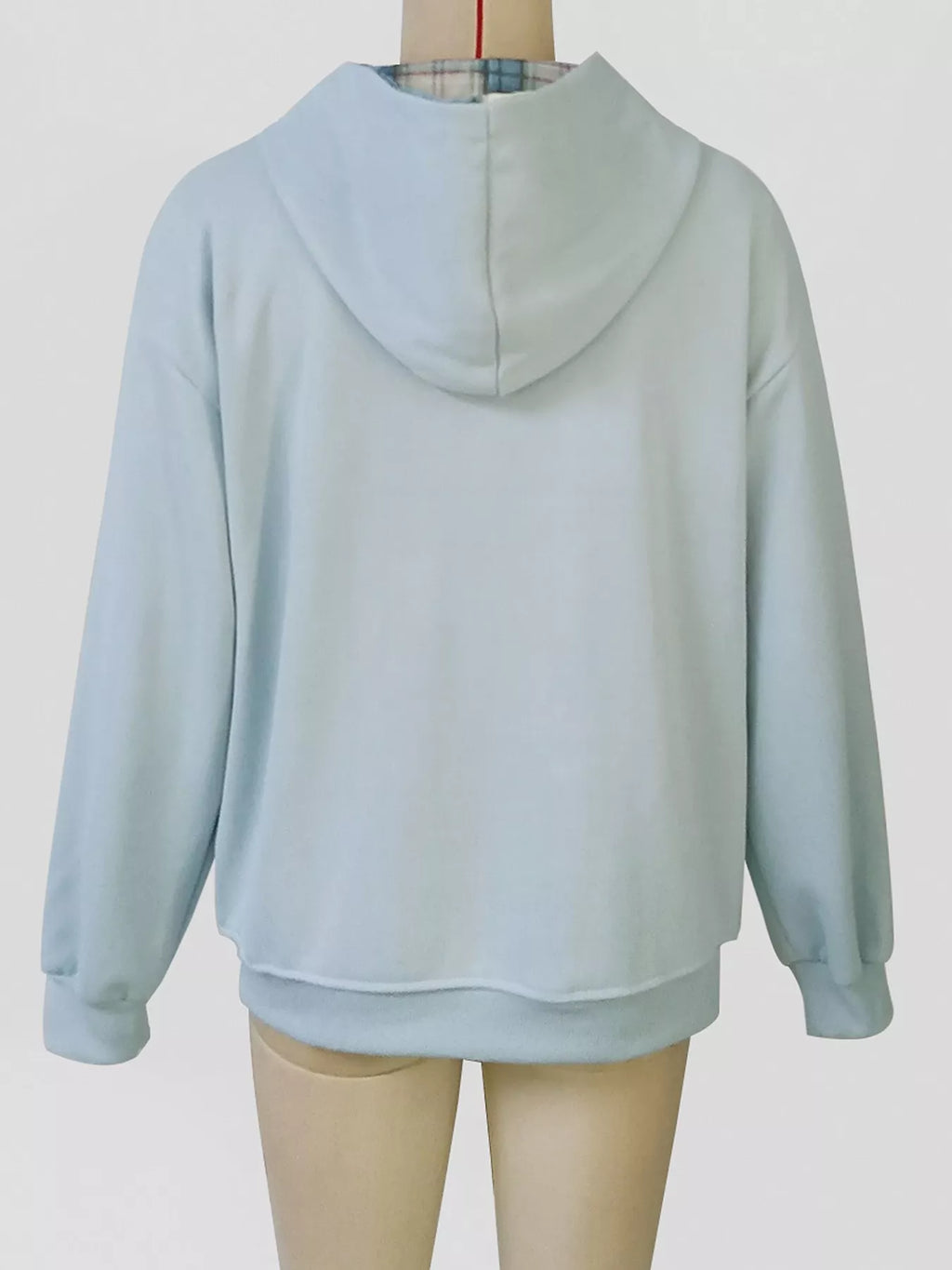 Women's Blue Zip-Up Plaid Lining Hoodie - Blue