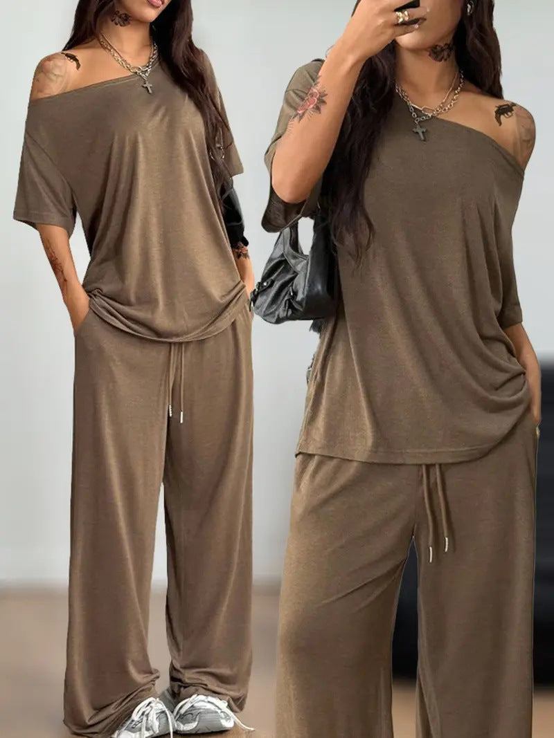 New Arrivals Autumn Winter Women's Casual Sportswear, One-shoulder, Loose-fitting Two-piece Set