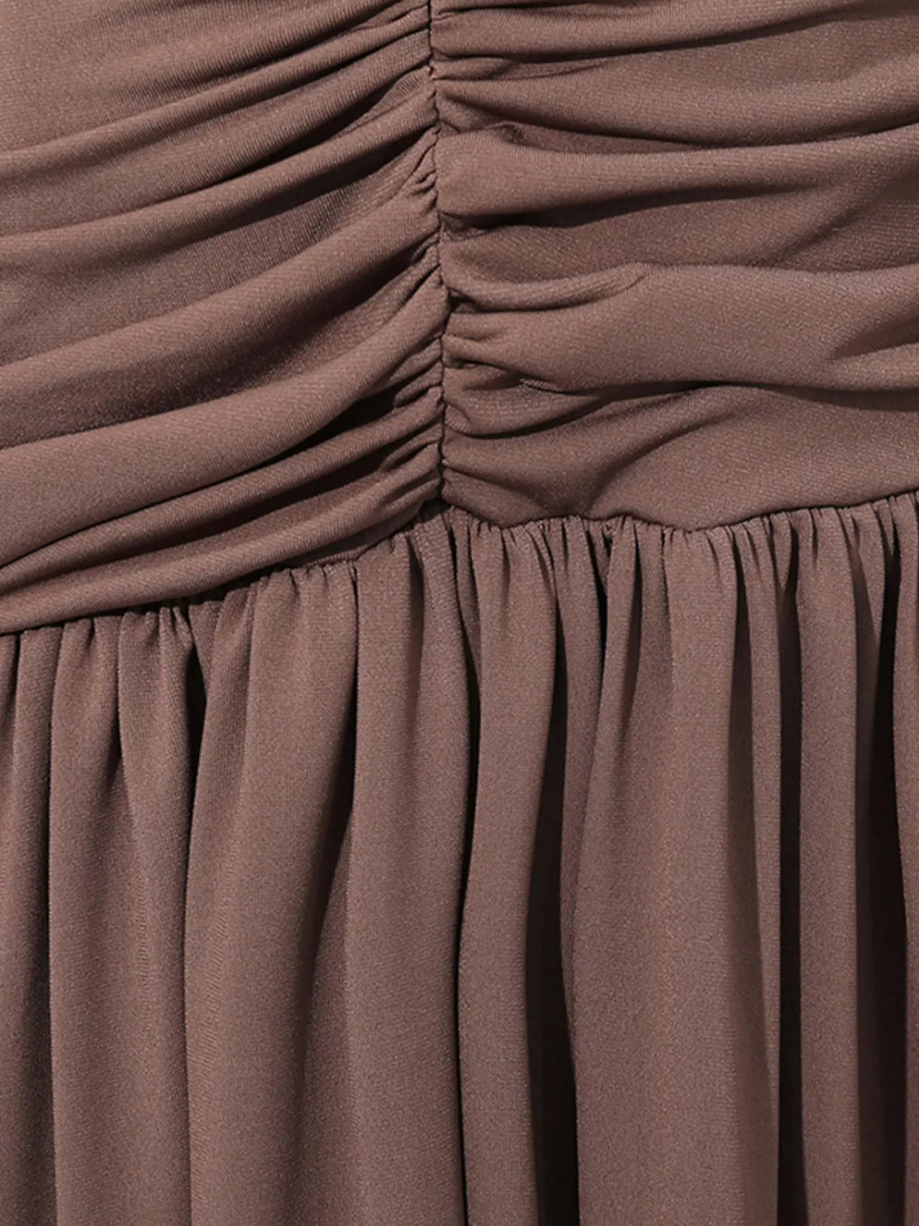 Women's Brown Ruched Long-Sleeve Maxi Dress with Cutout Detail - Brown