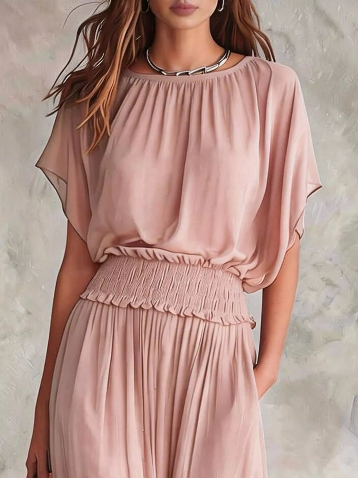 Women's Chiffon Maxi Dress with Smocked Waist