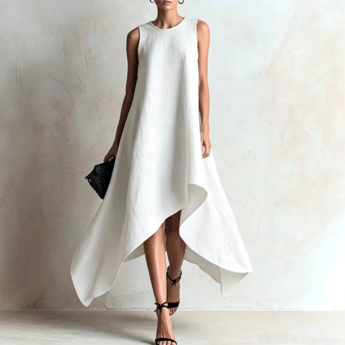Irregular Flared Sleeveless Linen Dress