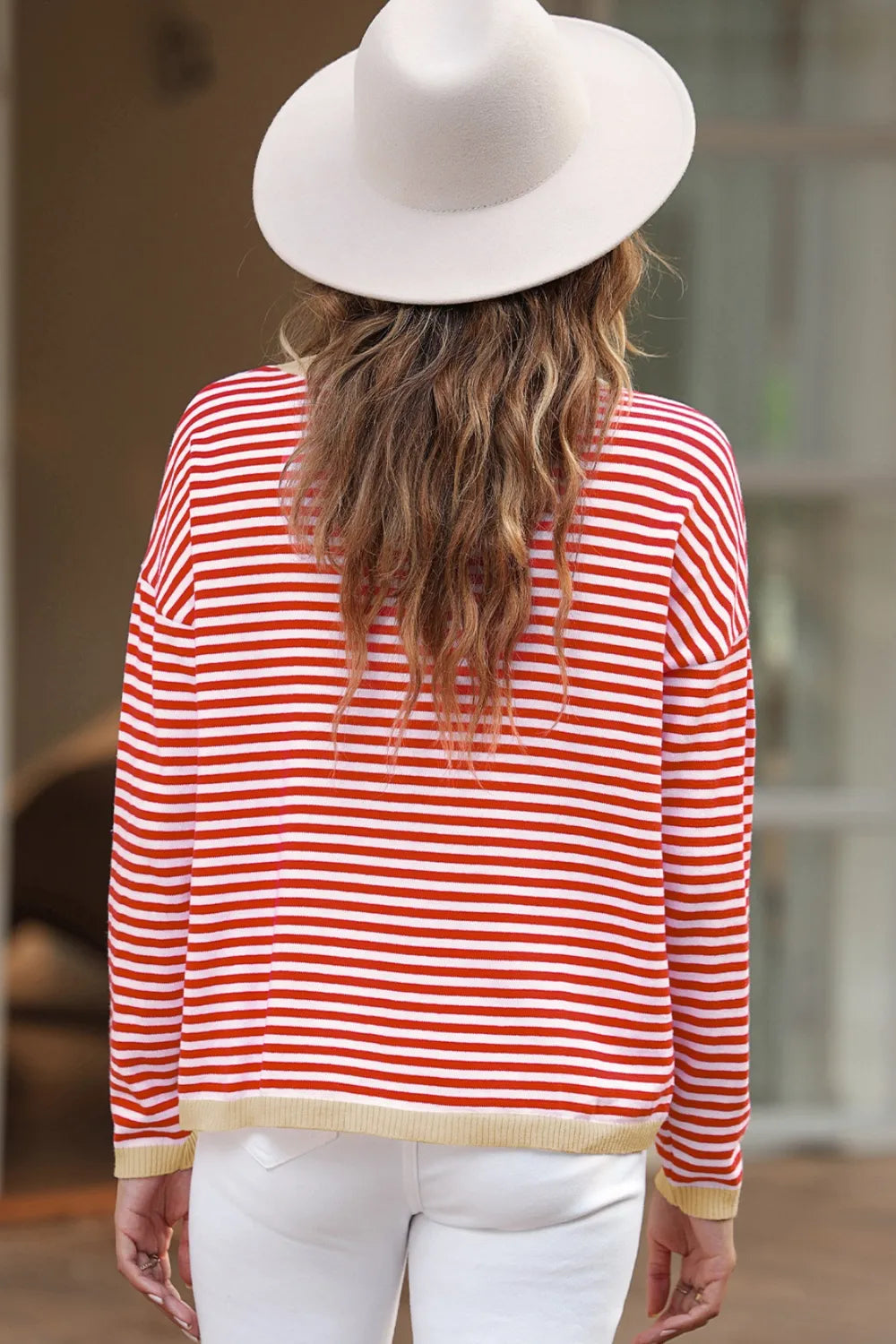 Women's Striped Round Neck Drop Shoulder T-Shirt
