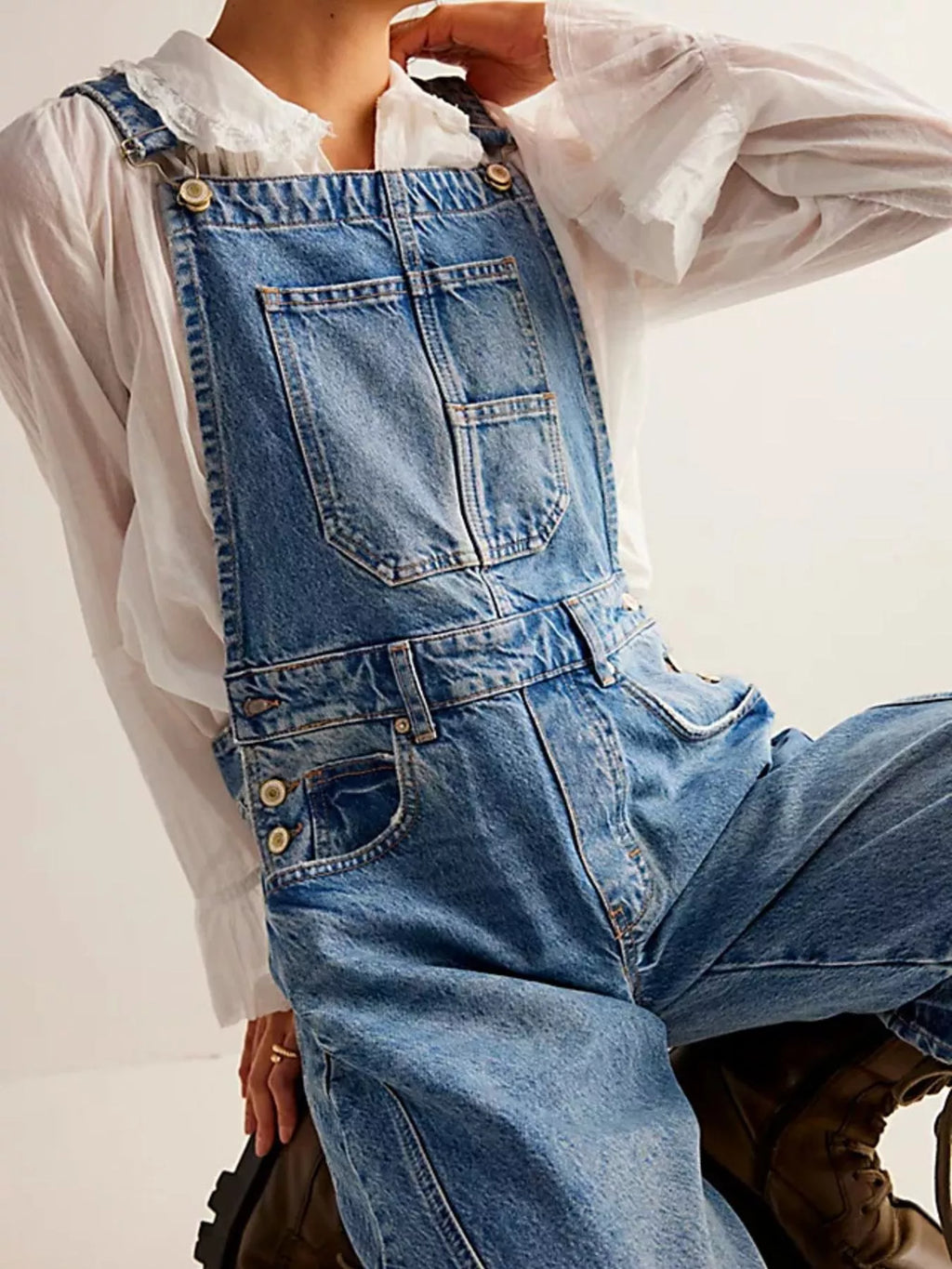 Women's Wide Strap Wide Leg Denim Overalls