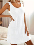 Women's U-Neck Sleeveless Ribbed Knit Dress Casual A-Line Mini Tank Dress - Baise
