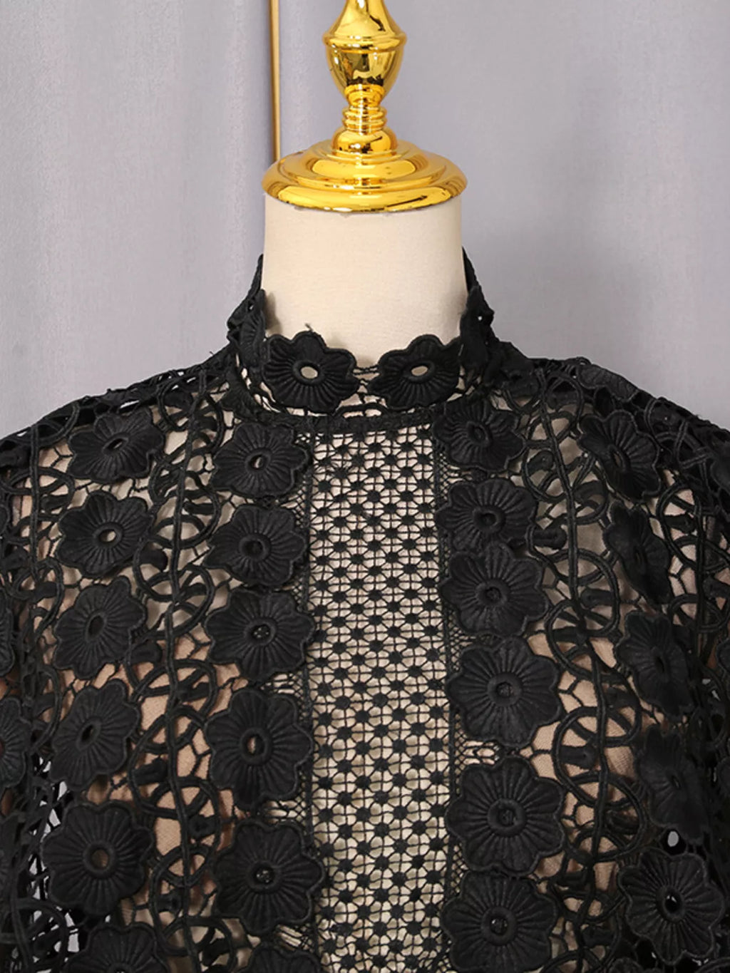 Women's Black Lace Sheer Sleeve Mini Dress - Black