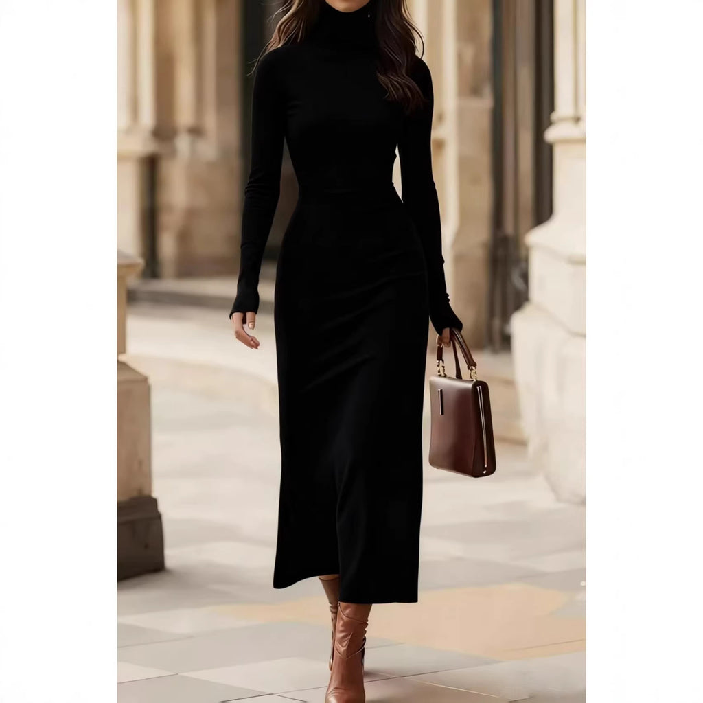 Elegant Turtleneck Slim-fit Long-sleeve Dress For Women