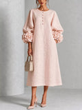Women's 3D Floral Round Neck Midi Dress - Watermelon pink