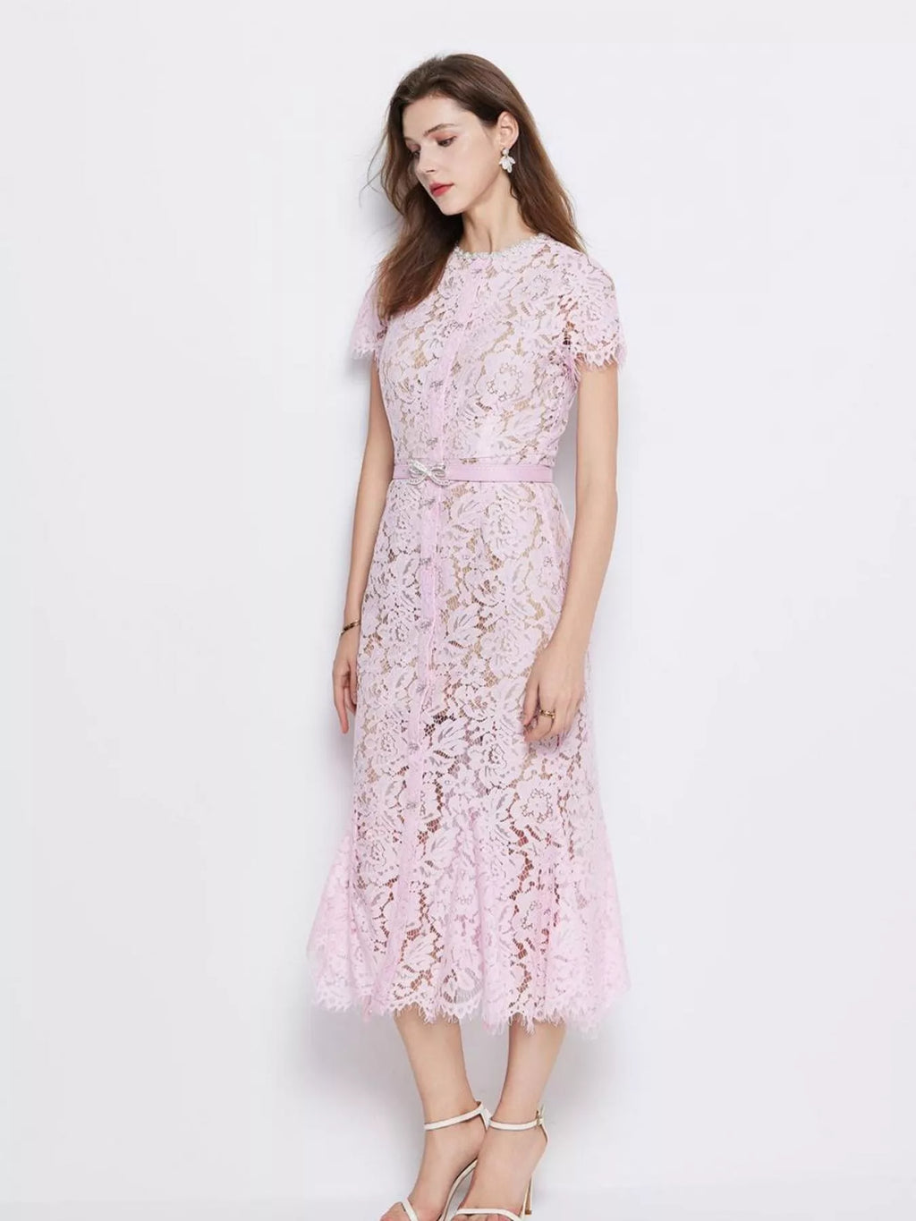 Women's Lace Short Sleeve Mermaid Dress
