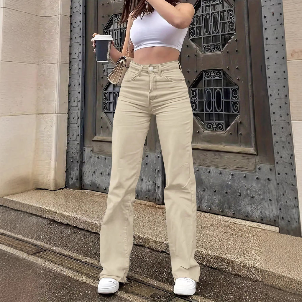 Women's Solid-color Stretch Straight-leg Casual Jeans