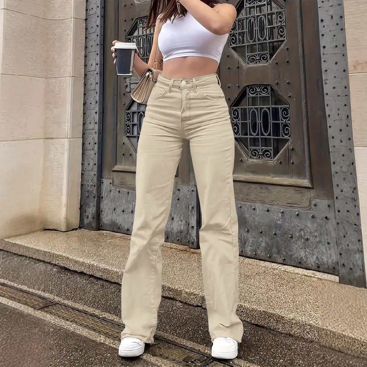 Women's Solid-color Stretch Straight-leg Casual Jeans