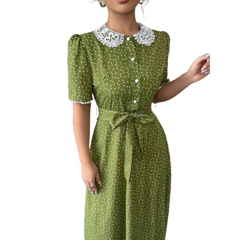 Women's Ruffled-collar Simple And Stylish Short-sleeve Dress