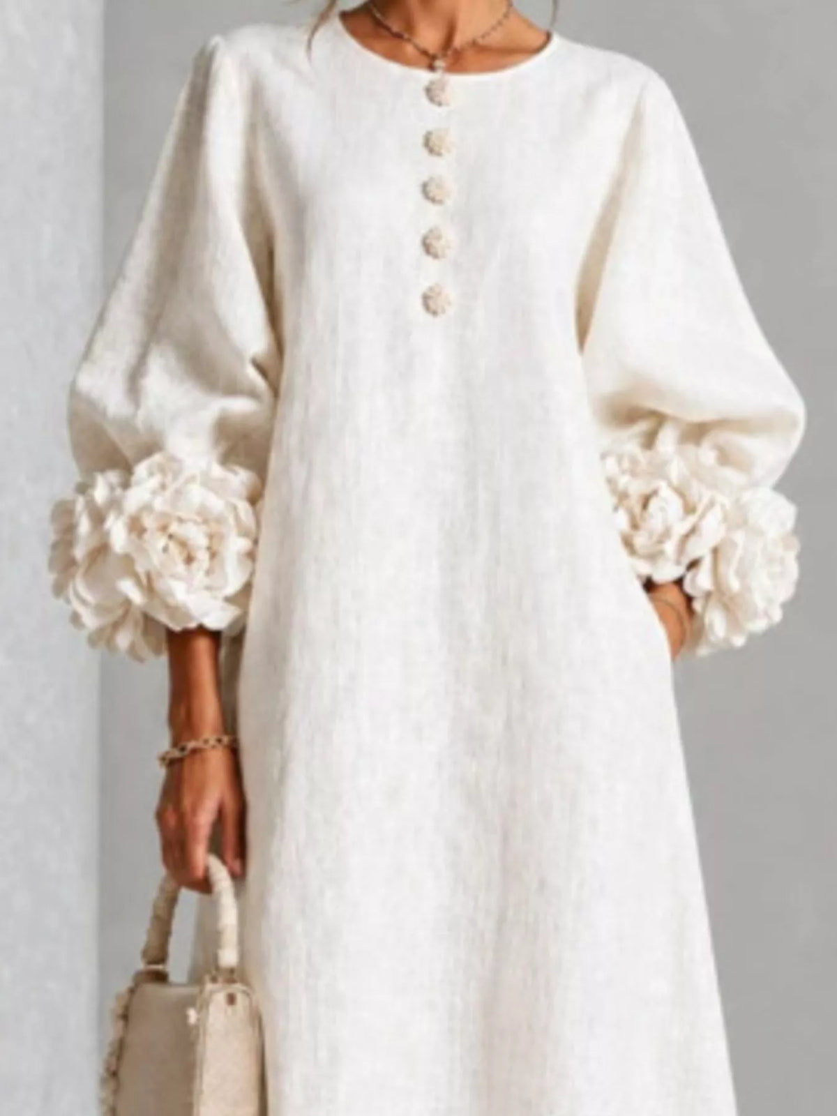Women's 3D Floral Round Neck Midi Dress