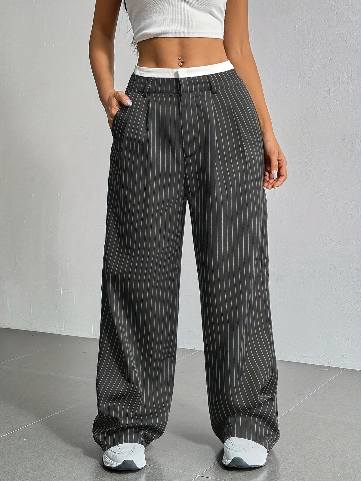 Export New High-Waist Draped Stripesd Suit Pants For Women Work Clothing Versatile Straight Fashion Casual Pants