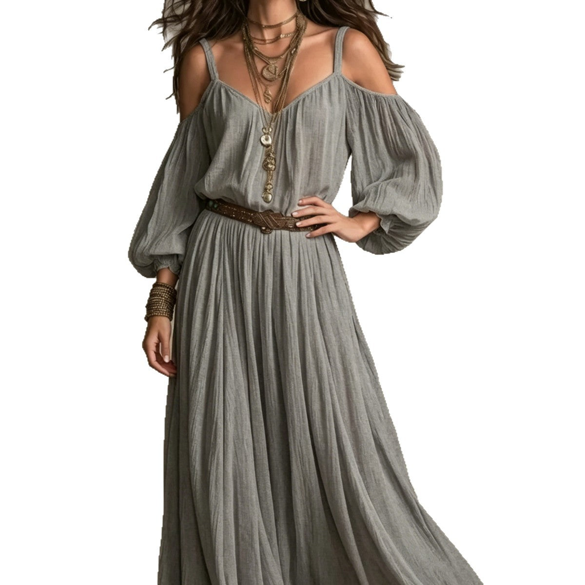 Women's Lightweight Pleated Off-shoulder Slip Dress