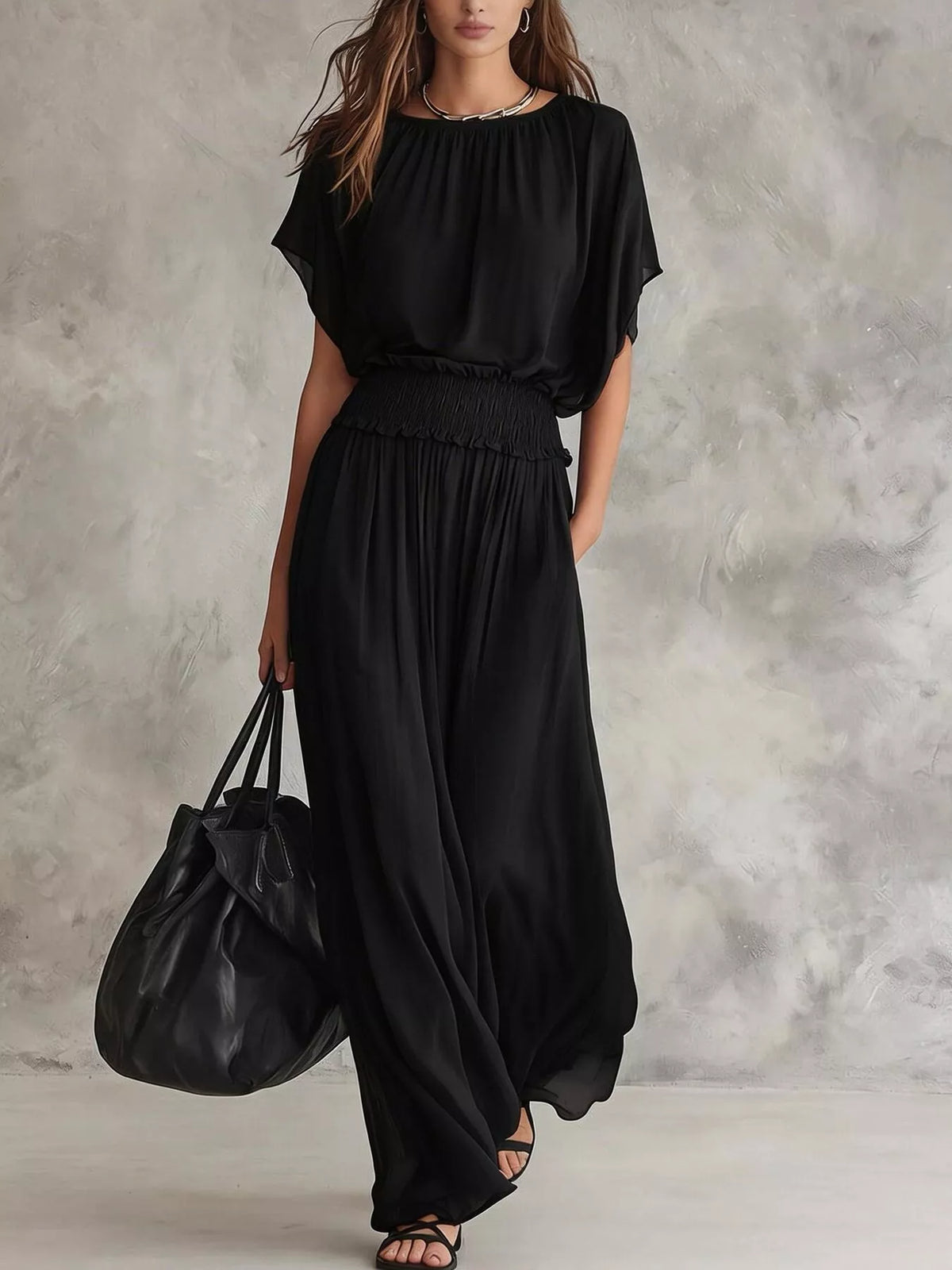 Women's Chiffon Maxi Dress with Smocked Waist