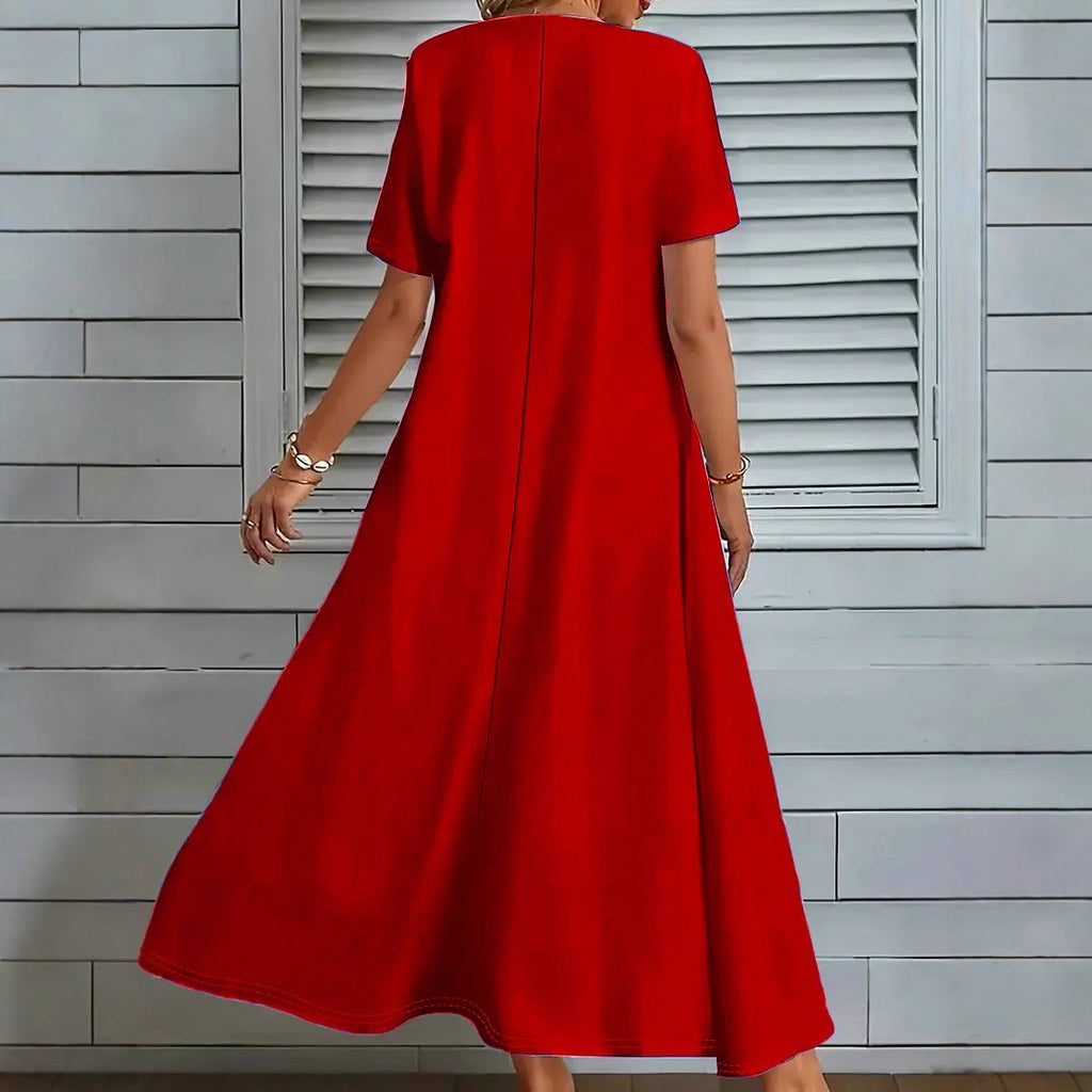 Women's Solid-Color V-Neck Summer Dress