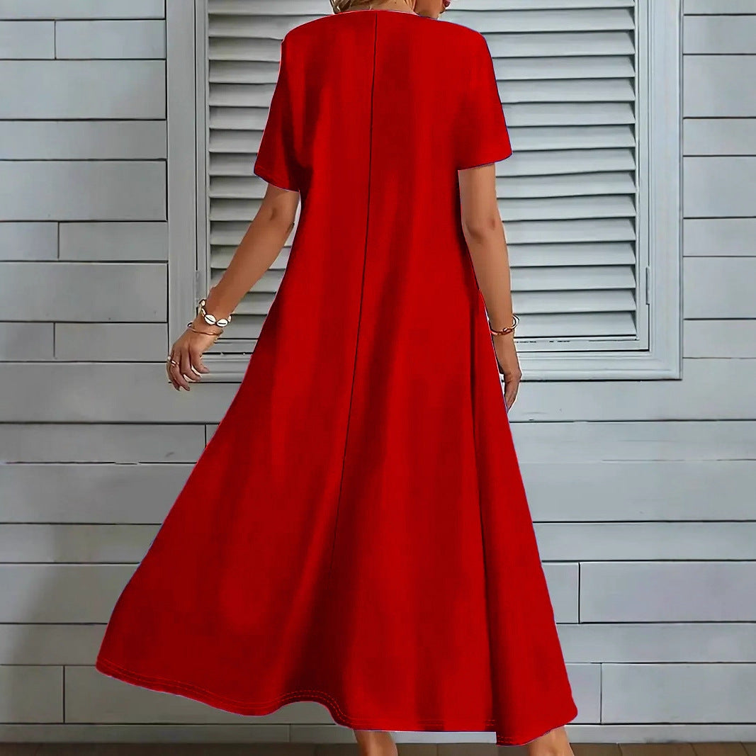 Women's Solid-Color V-Neck Summer Dress