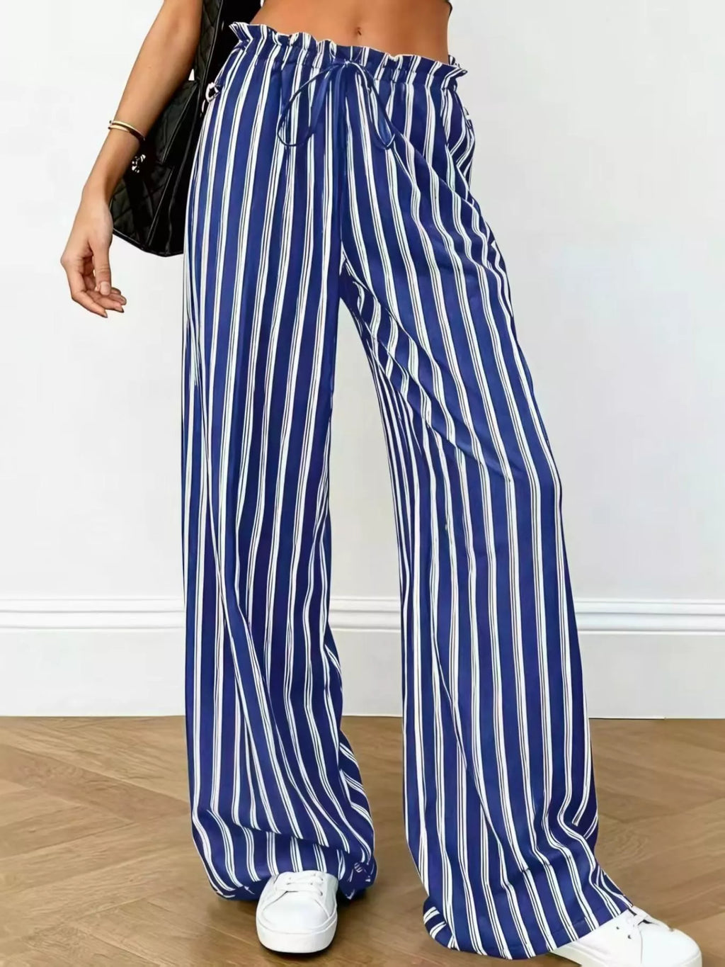 Women's Striped Wide-Leg Drawstring Pants