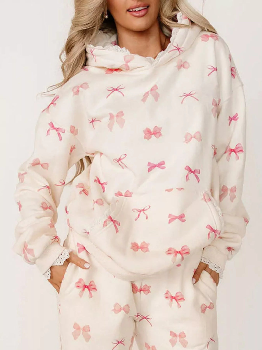 Women's Lace Trim Kangaroo Pocket Hoodie