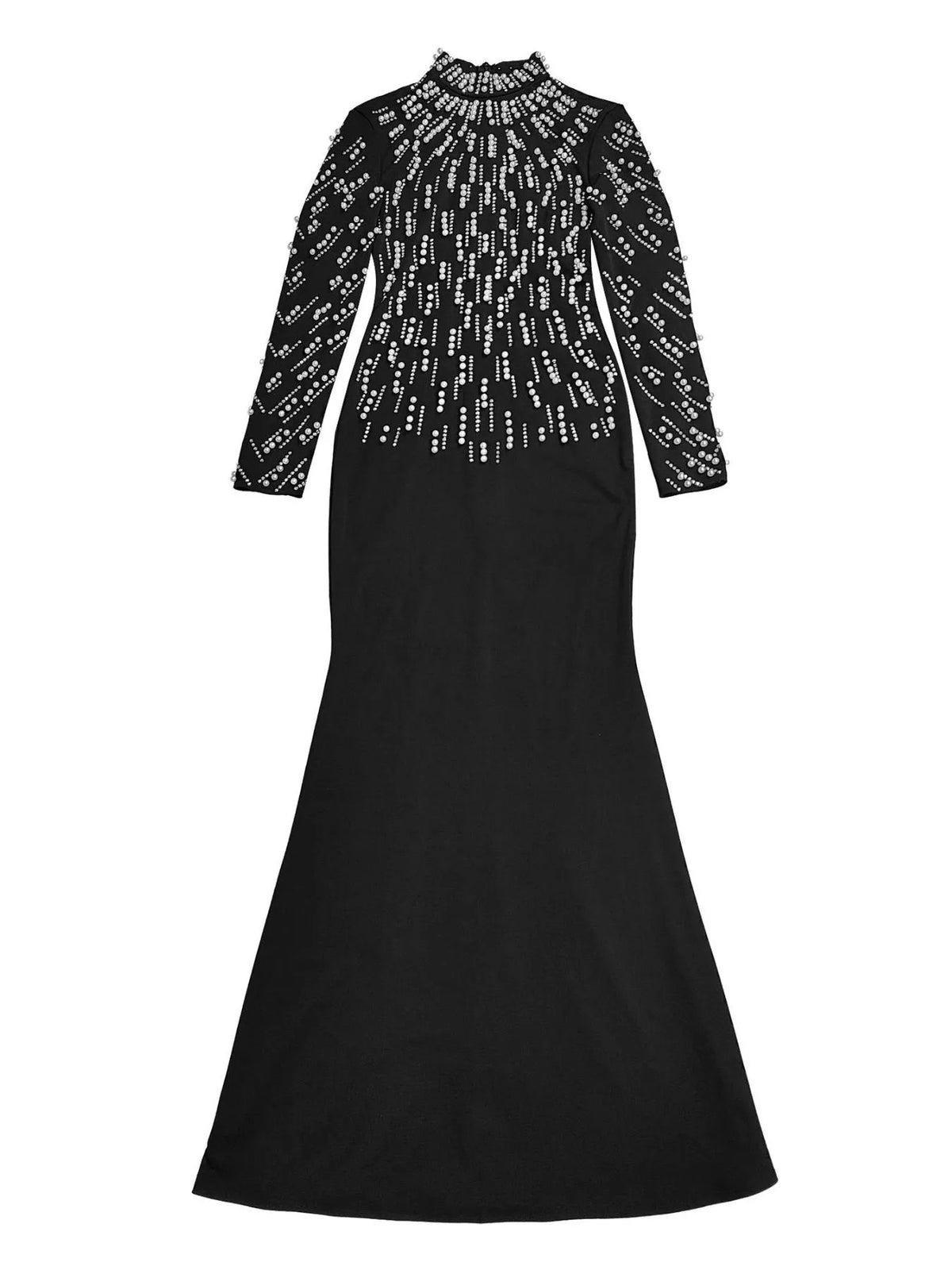 Women's Black Pearl Detail Mock Neck Maxi Dress - Black