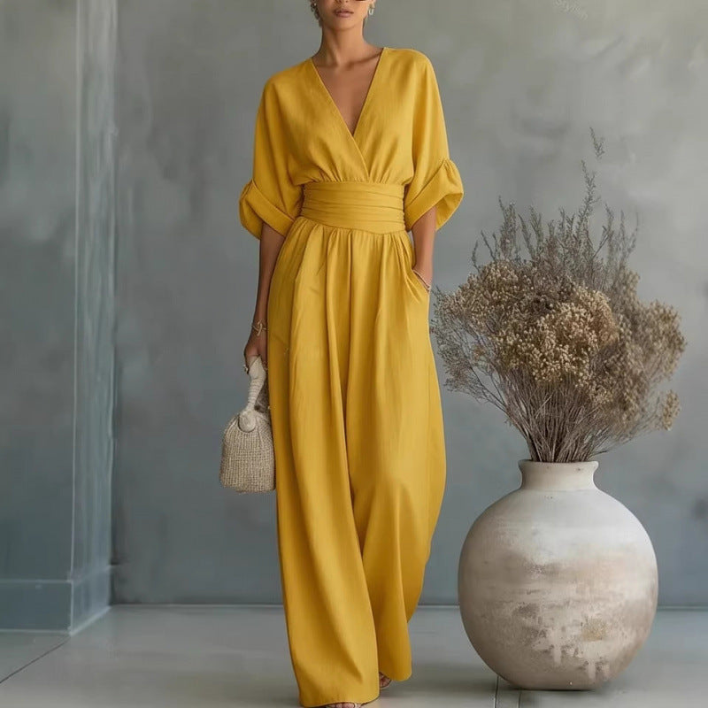 Women's European And American Cross Border Spring Summer New Amazon Elegant Waist-cinching Stylish Women's Jumpsuit