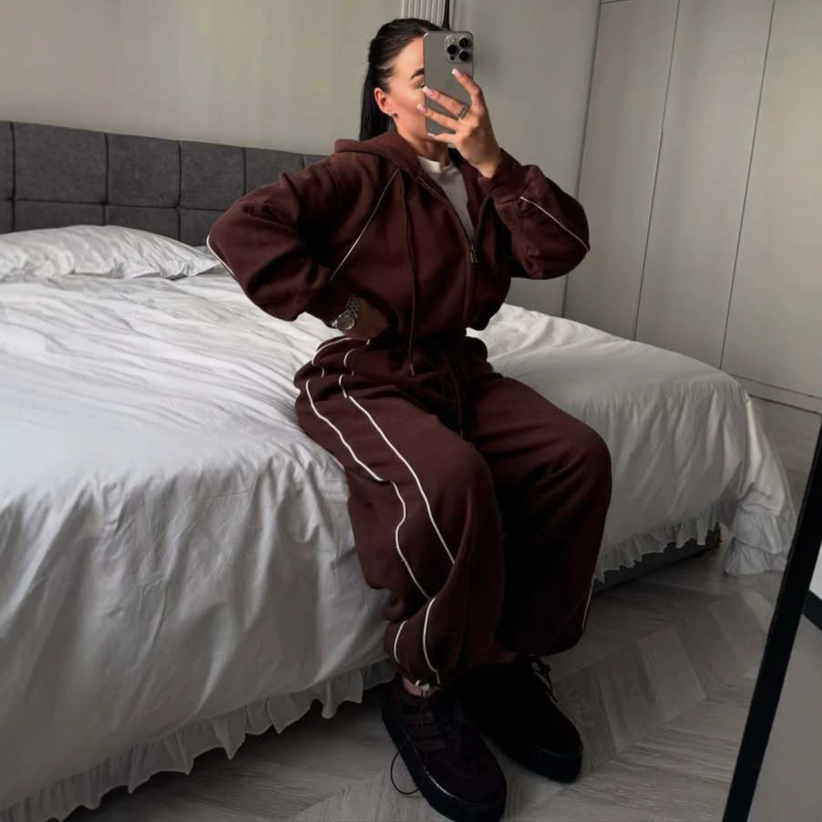 Stylish American-style Sporty Casual Two-piece Sweatshirt Set