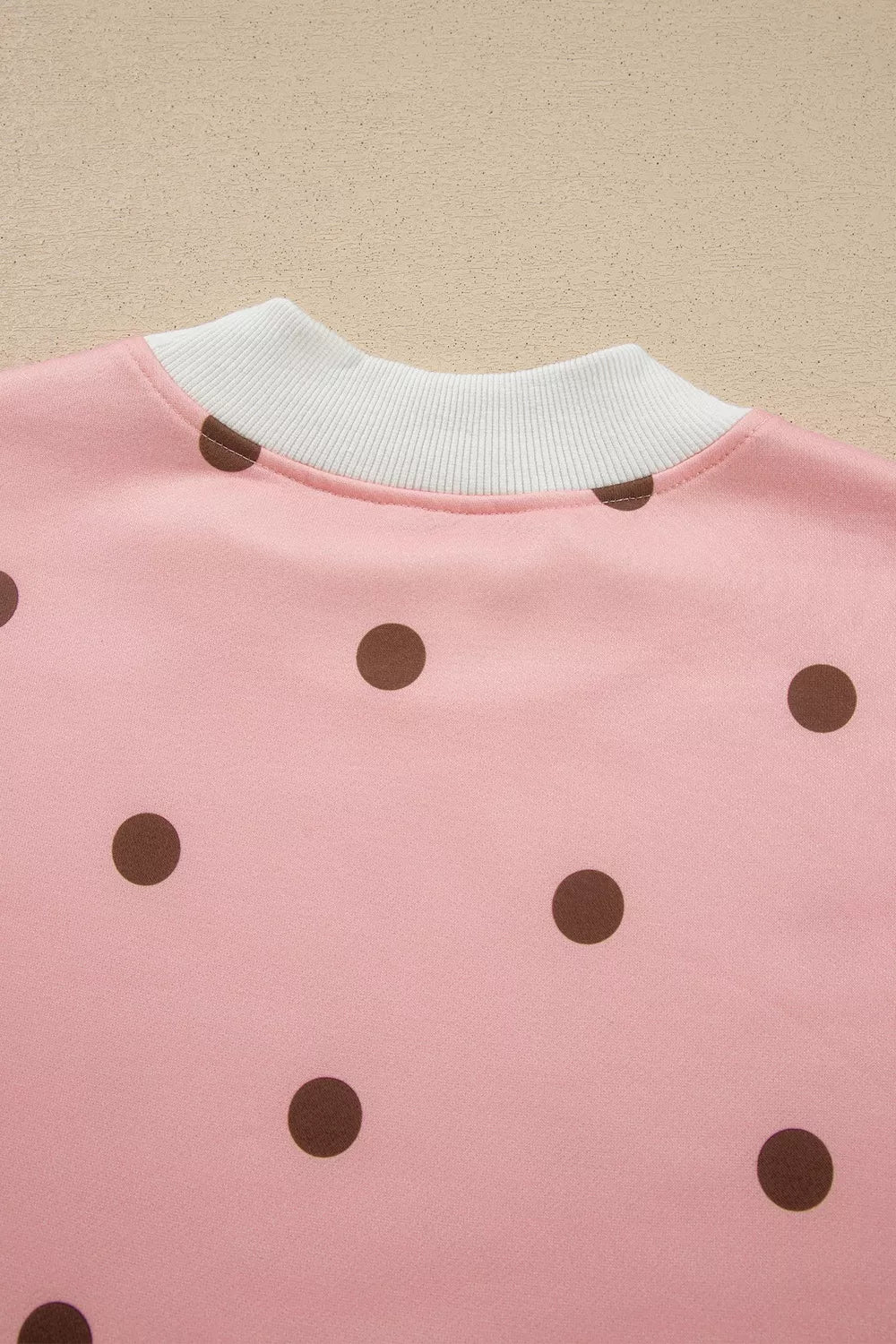 Women's Pale Blush Polka Dot Long Sleeve Sweatshirt and Shorts Lounge Set - Pale Blush