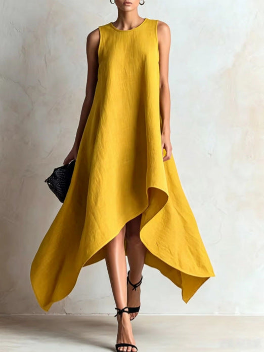 Irregular Flared Sleeveless Linen Dress