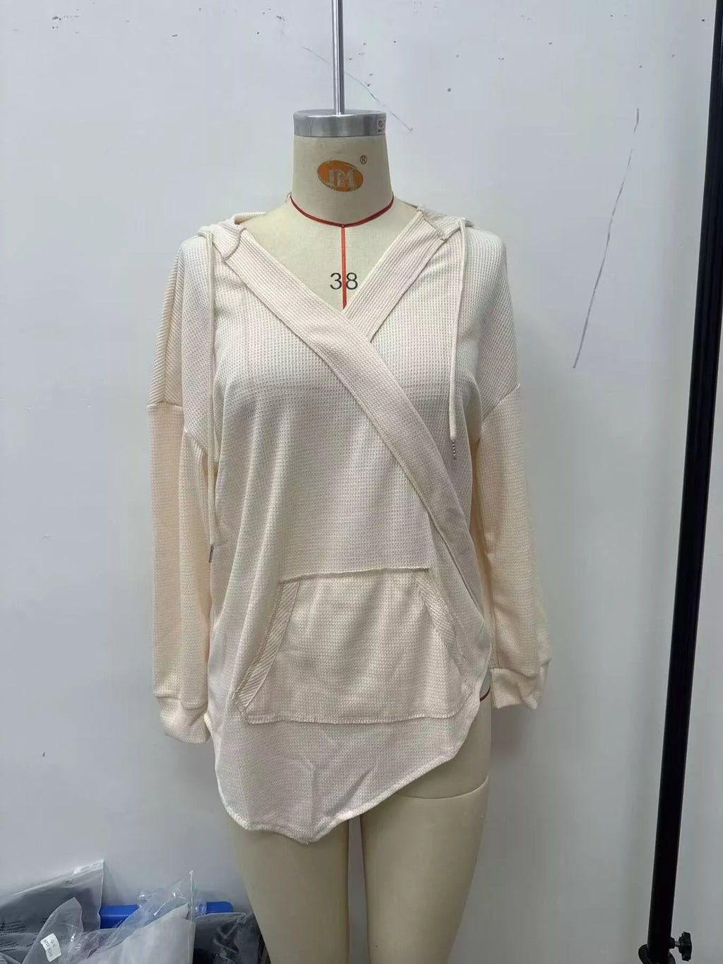 Women's Drawstring Waffle Knit Hoodie