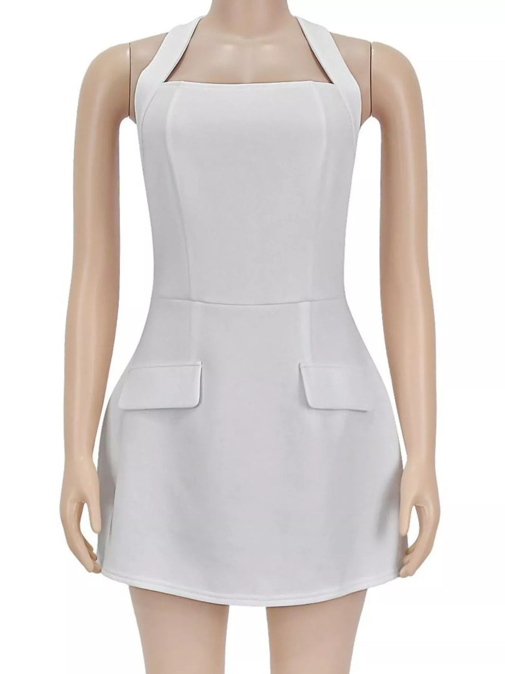 Women's Halter Neck Mini Dress with Flap Pocket Detail