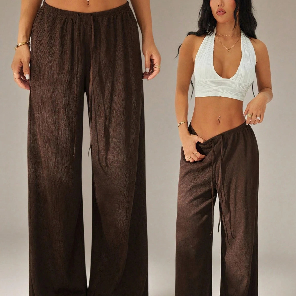 Women's Casual Relaxed-fit Lace-up Trousers