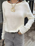 Women's White Boat Neck Dropped Shoulder Sweater - White