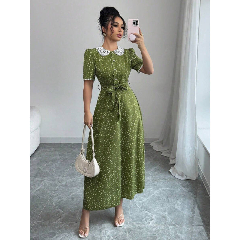 Women's Ruffled-collar Simple And Stylish Short-sleeve Dress