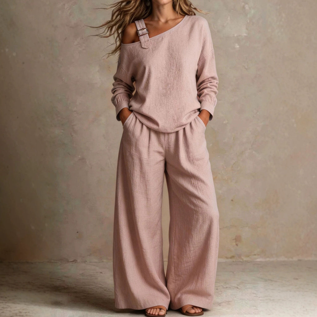 New Fashion Women's One-Shoulder Linen Blend Two-Piece Set