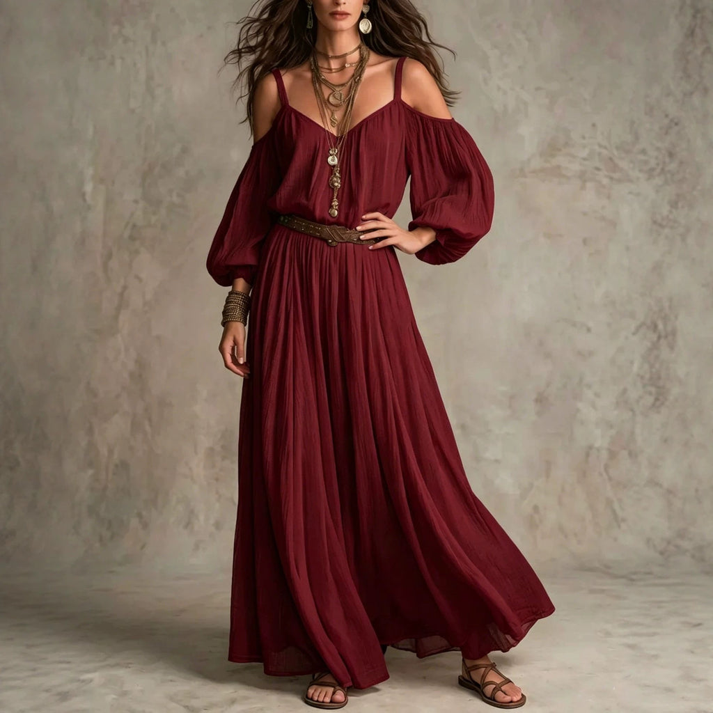 Women's Lightweight Pleated Off-shoulder Slip Dress