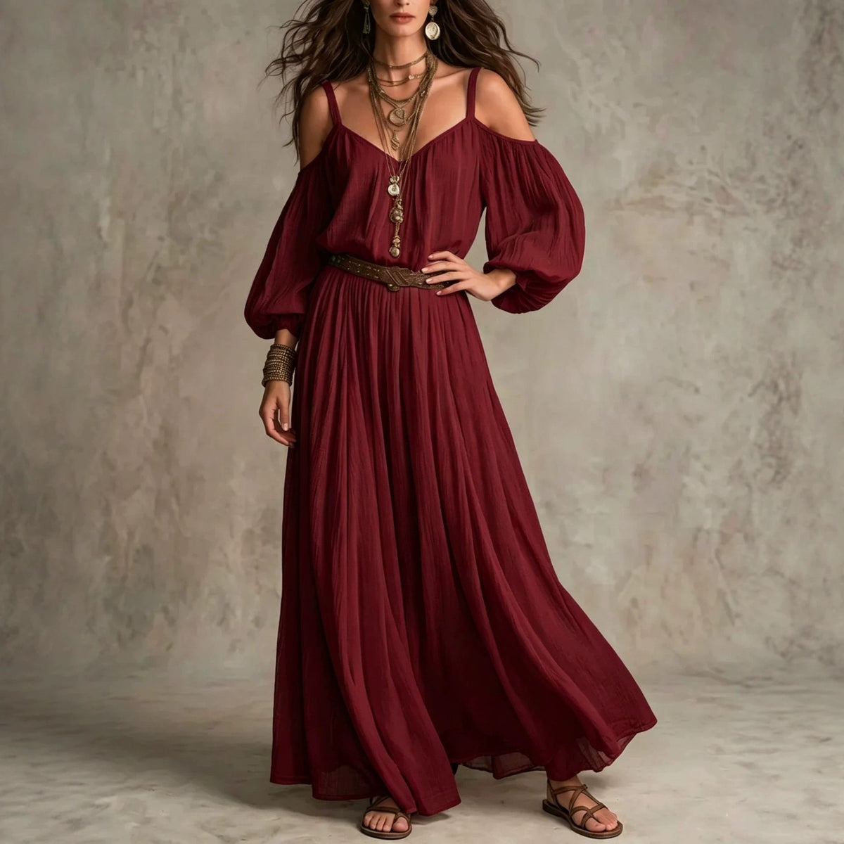 Women's Lightweight Pleated Off-shoulder Slip Dress