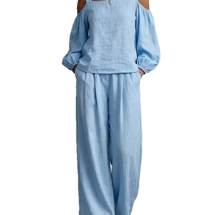 Women's Linen Blend Two-piece Set With Double Straps