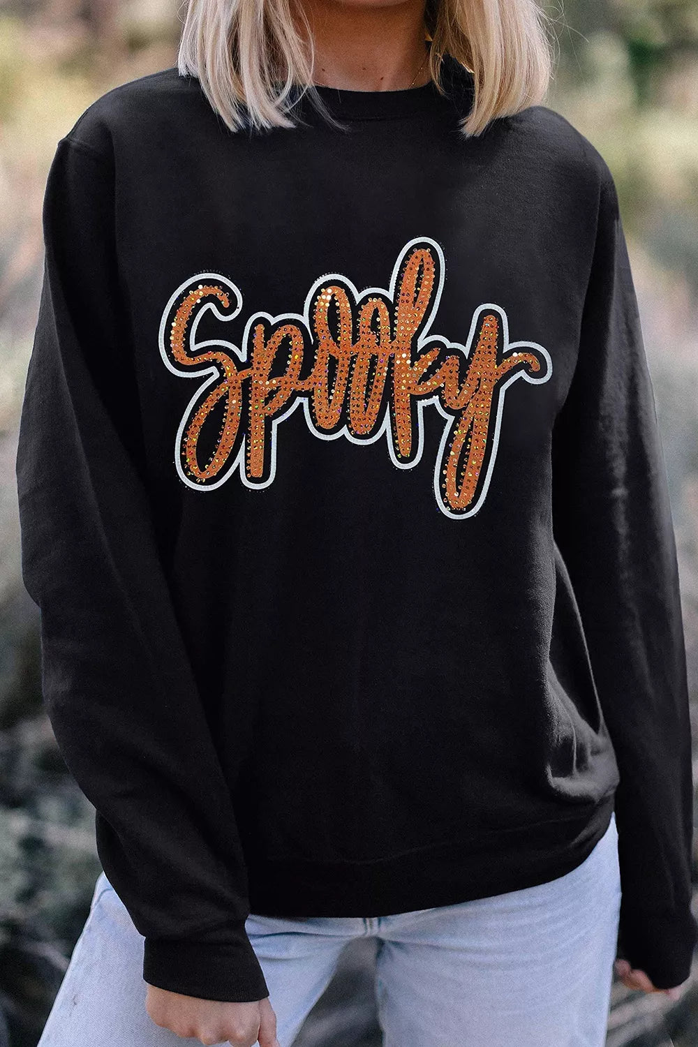 Spooky Rhinestone Drop Shoulder Sweatshirt