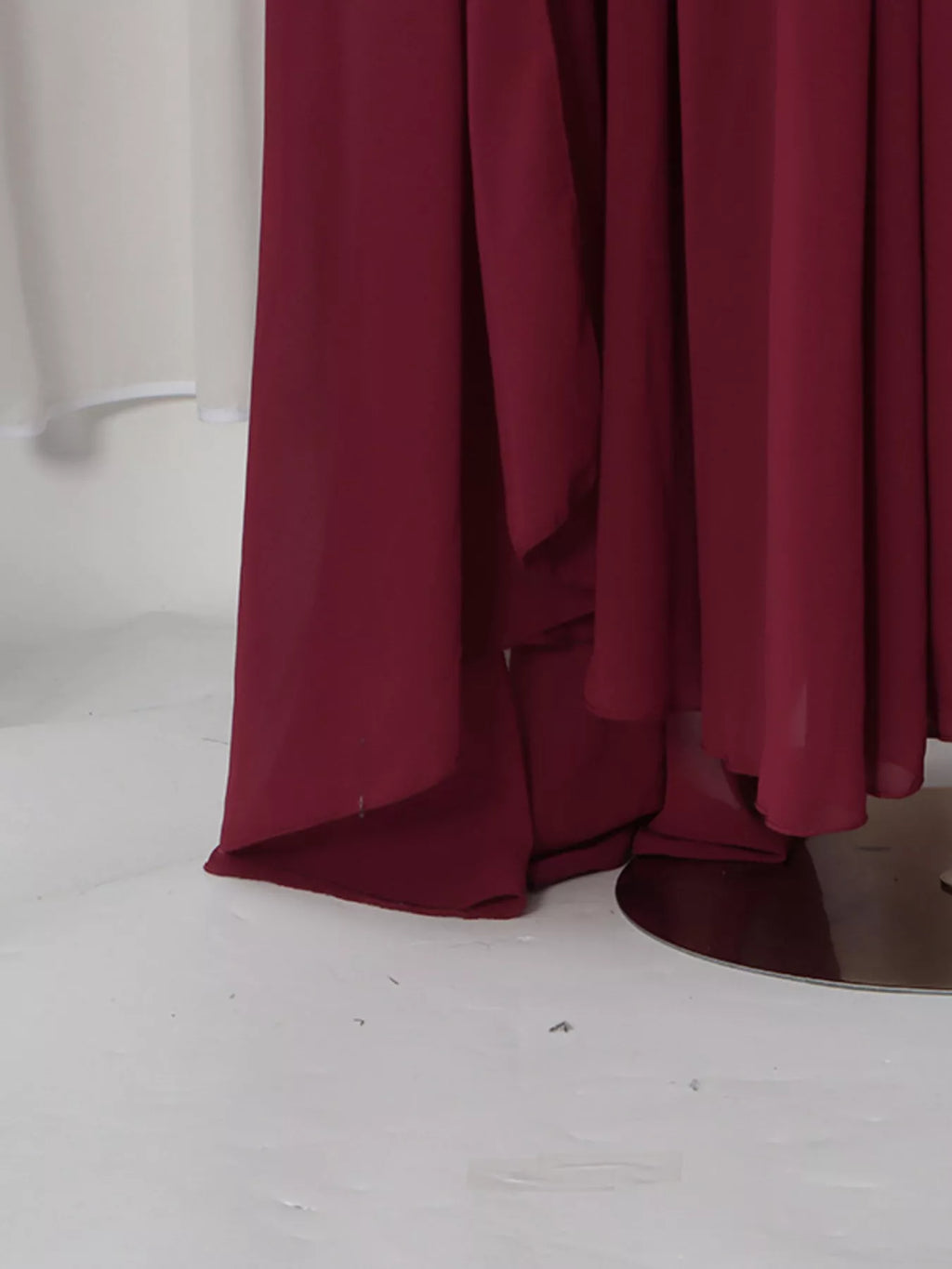 Women's Red Ruched Halter Neck Cape Maxi Dress - Red