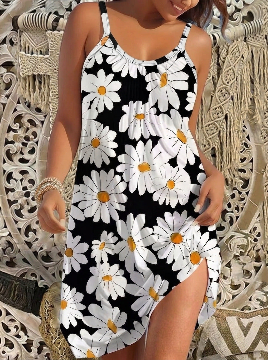 Plus Size Women's Floral Print Slip Dress , U Neck Adjustable Spaghetti Strap Loose Casual Summer Sundress