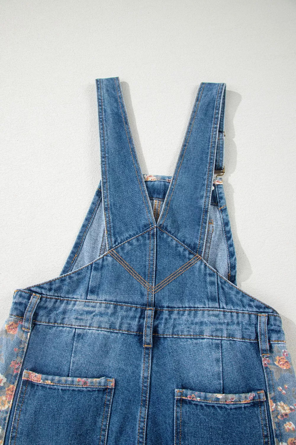 Women's Dusty Blue Vintage Rose Printed Pleated Loose Denim Overall - Dusty Blue